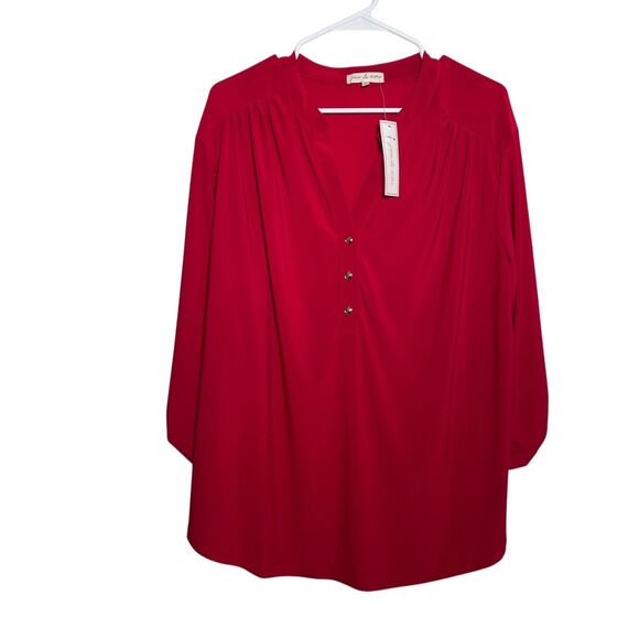 Joie de Vive Blouse Women's 3X Red V-Neck 3/4 Sleeve Popover Career Top NWT - Picture 1 of 10